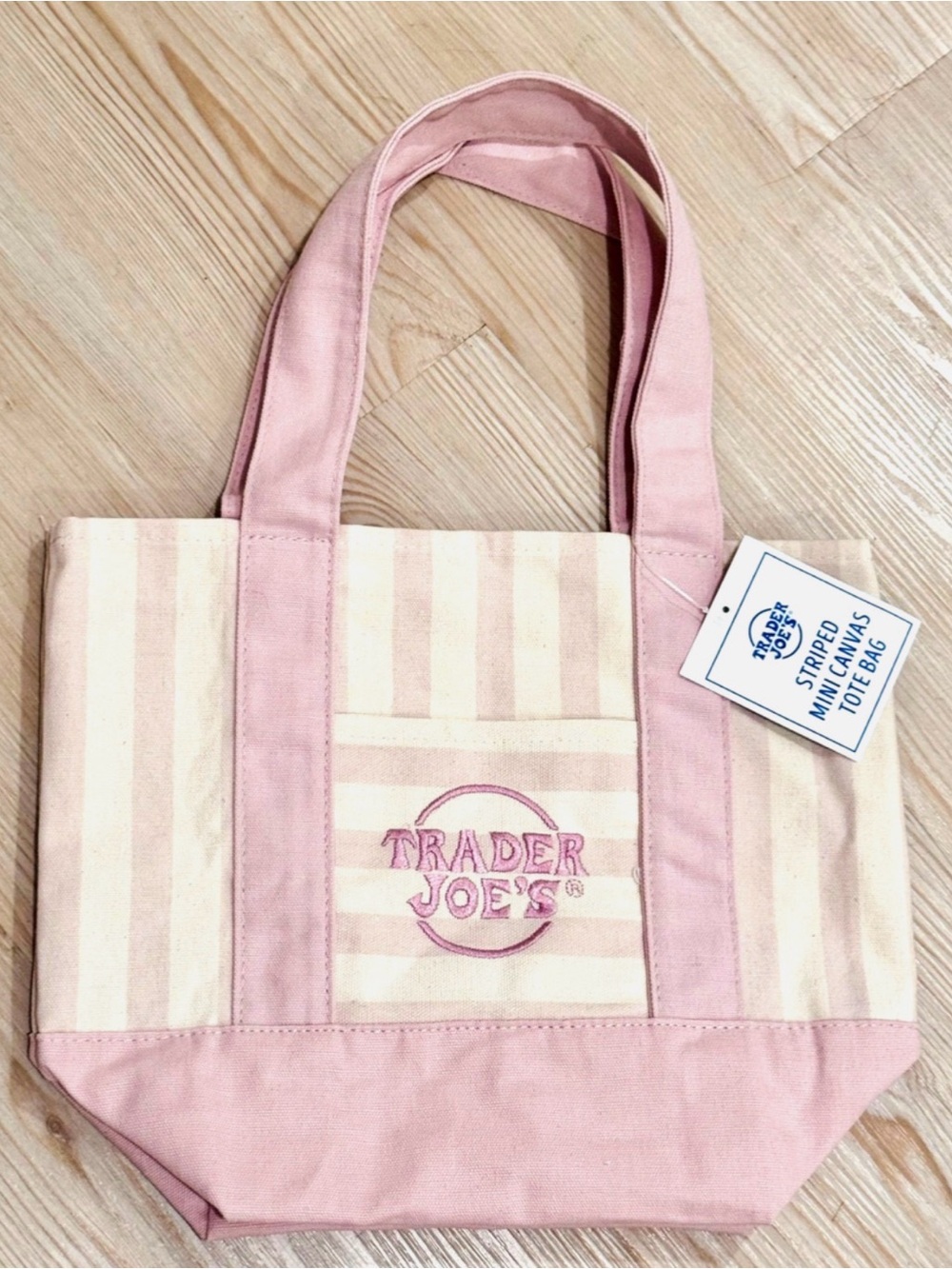 Trader Joe's Pink Striped Canvas Tote Bag